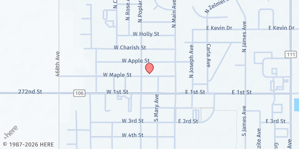 Map showing Tea Community Hall at 200 W Maple St, Tea, SD