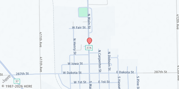 Map showing Feeding SD at the Tripp Baseball Field at 312 North Main Street, Tripp, SD