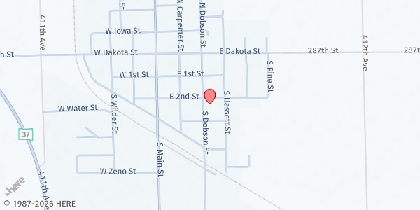 Map showing Friedens Reformed Church at 300 S Dobson St, Tripp, SD