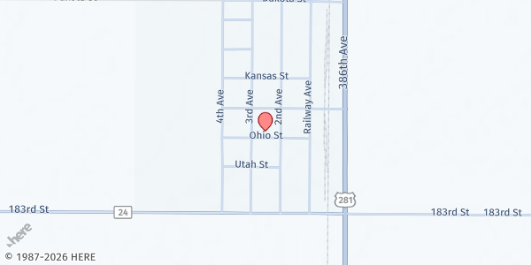 Map showing Tulare United Church at 205 Ohio St, Tulare, SD