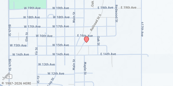 Map showing Feeding SD at the Fire Station at 108 E Juniper, Tyndall, SD