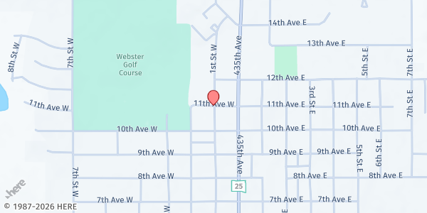 Map showing Needs Anon - Day County Food Pantry at 101 W. 11th St., Webster, SD