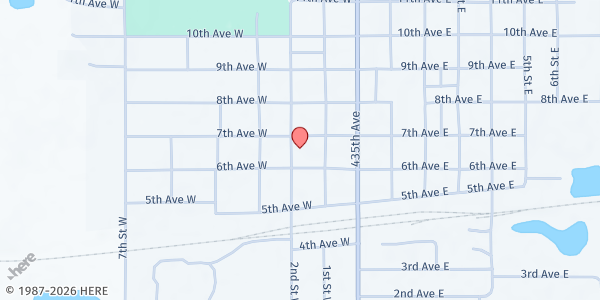 Map showing Webster Senior Box Program American Lutheran Church at 121 W 7th Ave., Webster, SD