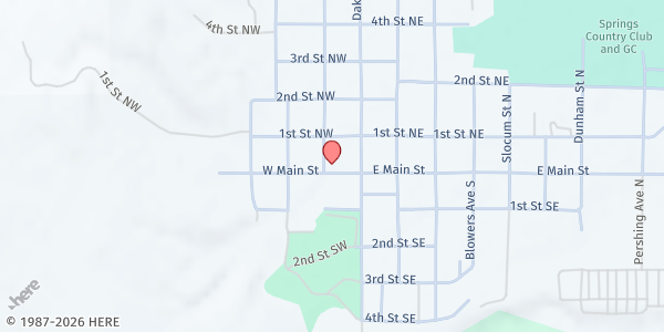 Map showing Wessington Springs Methodist Church at 110 W Main St, Wessington Springs, SD