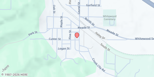 Map showing First Presbyterian Church at 901 Laurel St, Whitewood, SD