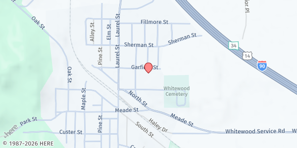 Map showing Whitewood & Rural Elementary at 603 Garfield St., Whitewood, SD