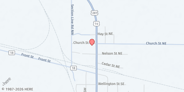 Map showing St John's Lutheran Church at 241 Commercial Ave NW, Wolsey, SD