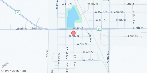 Map showing Sanborn County Food Pantry at 604 West 6th Street, Woonsocket, SD