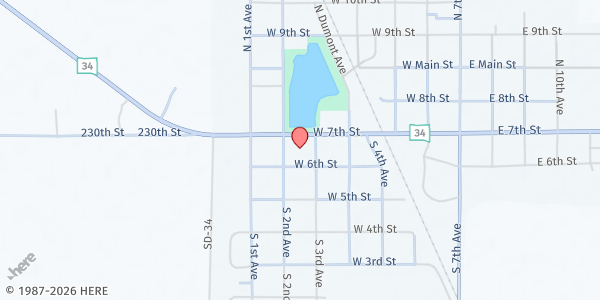 Map showing Sanborn County Food Pantry at 604 West 6th Street, Woonsocket, SD