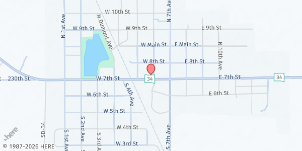 Map showing SPIRIT OF FAITH Church at 202 W 7th St, Woonsocket, SD