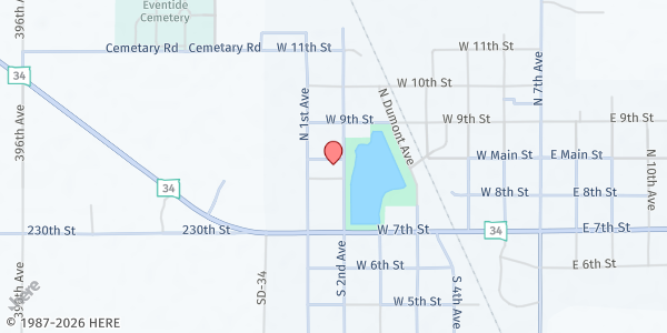Map showing St Wilfrid Catholic Church at 203 N 2nd Ave, Woonsocket, SD