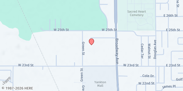 Map showing Food for Thought School Pantry at 2407 Broadway Ave., Yankton, SD