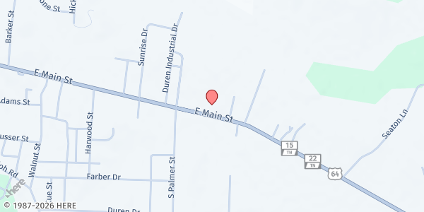 Map showing First Church of God at 680 E Main St, Adamsville, TN