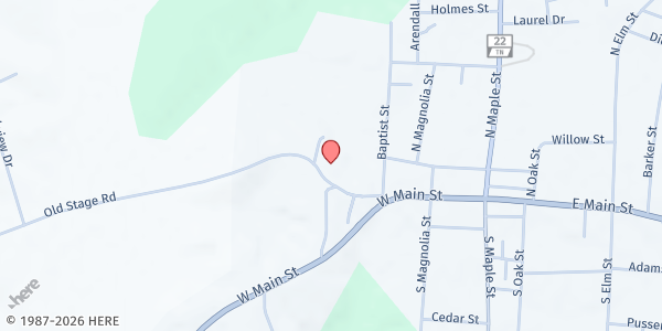 Map showing First Presbyterian Church at 170 Old Stage Rd, Adamsville, TN