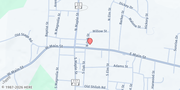 Map showing First United Methodist Church at 206 E Main St, Adamsville, TN