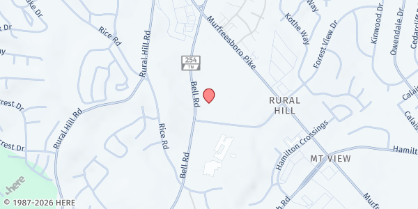 Map showing Rural Hill Church of Christ at 564 Bell Road, Antioch, TN