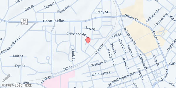 Map showing Cooke Ministry Center at 714 Walter St, Athens, TN