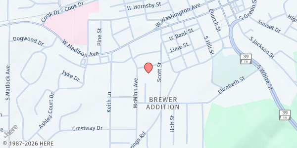 Map showing McMinn Senior Citizens Inc at 205 McMinn Avenue, Athens, TN