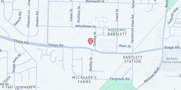 Map showing Bartlett UMC Pantry at 5676 Stage Road, Bartlett, TN