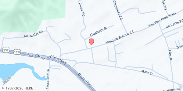 Map showing Bean Station Worship Center at 485 Meadow Branch Road, Bean Station, TN