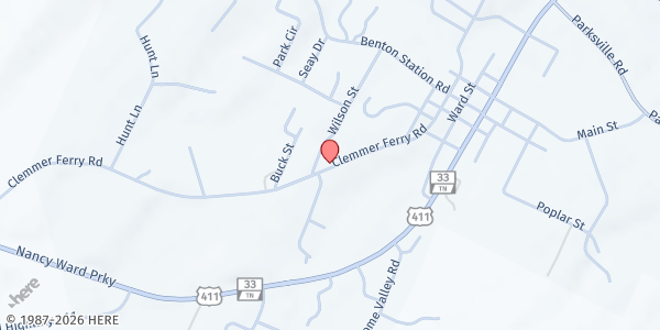 Map showing Benton Church Of God at 587 Clemmer Ferry Rd, Benton, TN