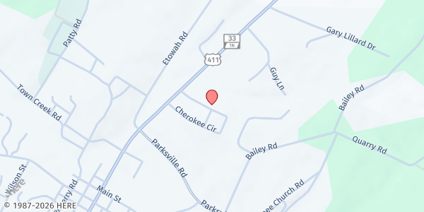 Map showing Human Service Department - Benton at 240 Cherokee Cir, Benton, TN