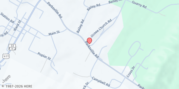 Map showing Old Ocoee Baptist Church at 2314 Parksville Rd, Benton, TN