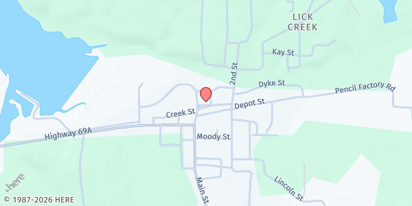 Map showing Big Sandy CCOC Food Pantry at 30 Front Street, Big Sandy, TN