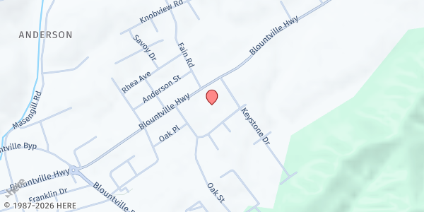 Map showing Charity Baptist Church at 123 Oak St, Blountville, TN