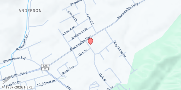 Map showing Charity Baptist Church at 123 Oak St, Blountville, TN
