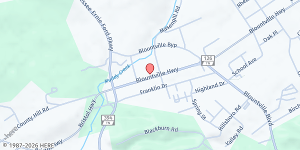 Map showing First Baptist Church at 3358 Highway 26, Blountville, TN