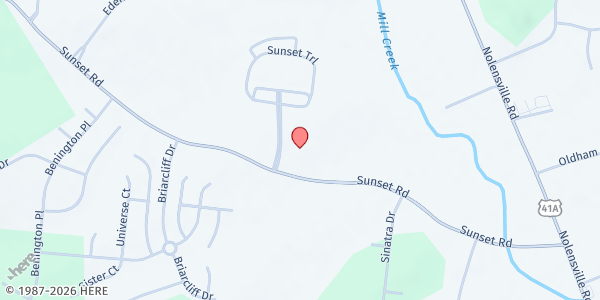 Map showing Nolensville Food Pantry at Providence Baptist Church at 1668 Sunset Road, Building next to the church office, Brentwood, TN