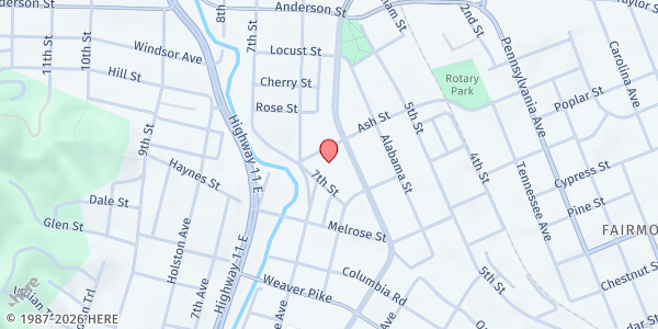 Map showing Edgemont Towers at 100 Ash St, Bristol, TN