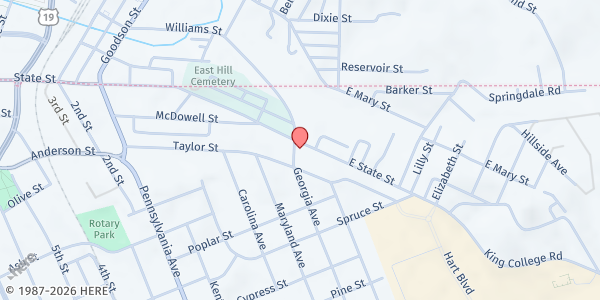 Map showing First Church of God at 301 Georgia Ave, Bristol, TN