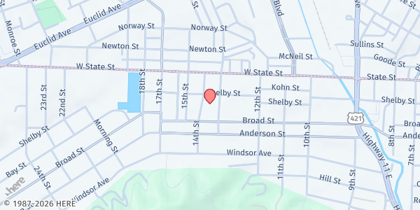 Map showing Grace Point Church at 1318 Shelby Street, Bristol, TN