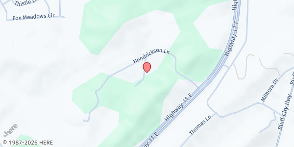 Map showing New Life Baptist Church at 1000 Hendrickson Ln., Bristol, TN