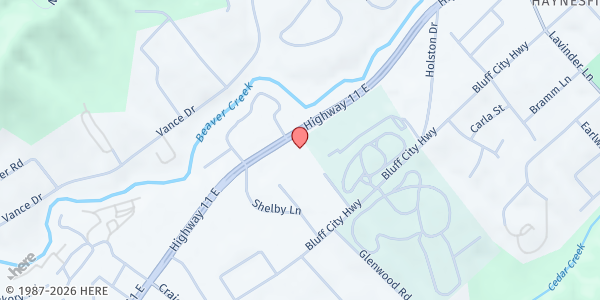 Map showing Parkway Baptist Church at 1253 Volunteer Pkwy, Bristol, TN