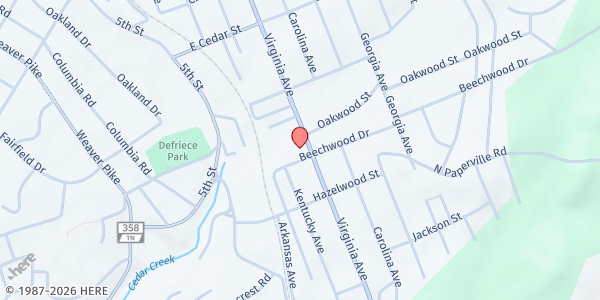 Map showing Virginia Avenue Baptist Church at 1404 Virginia Ave, Bristol, TN