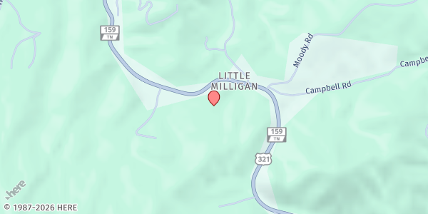 Map showing Little Milligan Care & Share at 4226 US-321, Butler, TN