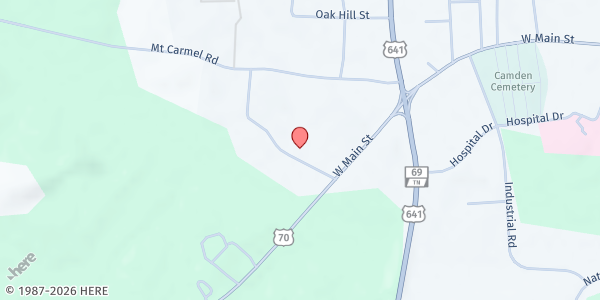 Map showing Benton County Ministerial at 110 Armory Ave, Camden, TN