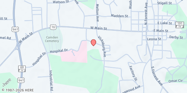 Map showing Camden First United Pentecostal Church at 126 Vicksburg Ave, Camden, TN