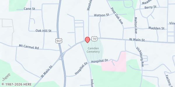 Map showing Cumberland Presbyterian Church at 239 W Main St, Camden, TN