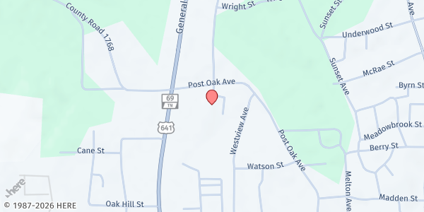 Map showing First Baptist Church at 269 Post Oak Ave, Camden, TN