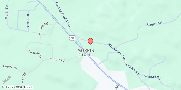Map showing Missionary Grove Baptist Church at 165 Missionary Grove Church Rd., Camden, TN