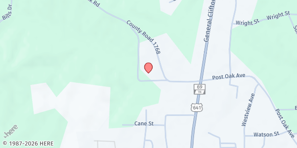 Map showing Open Door Church at 100 Cottonwood St, Camden, TN