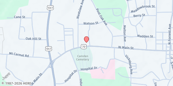 Map showing St Mary's Church at 220 W Main St, Camden, TN