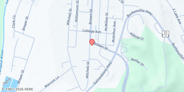 Map showing Celina United Methodist Church at 1418 Mitchell Drive, Celina, TN