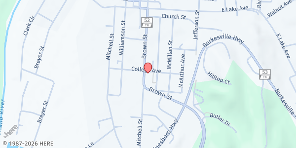 Map showing UCHRA, Clay County Food Pantry at 601 Brown St, Celina, TN