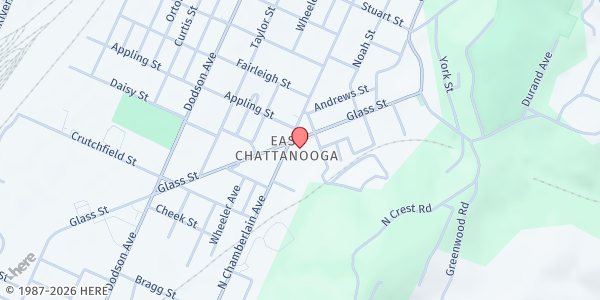 Map showing Chattanooga Cares Market at 2508 Glass St., Chattanooga, TN