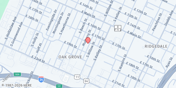 Map showing Faith United Baptist Church at 1800 Mulberry Street, Chattanooga, TN